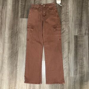Flying Monkey High Rise Wide Leg Stretch Cargo Potting Soil Jeans - 24x32